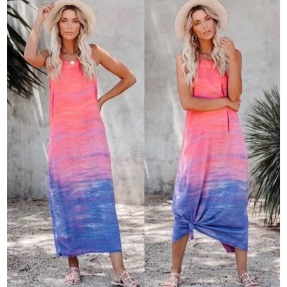 Sam & Lavi XS Sunset Soiree Frayed Ombre Maxi Dress‎